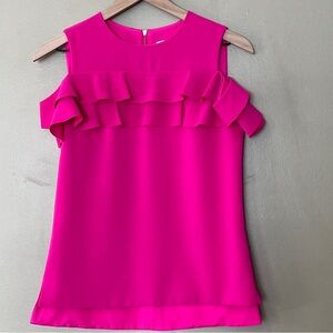 Ted Baker London Cold Shoulder‎ Hot Pink Ruffle Top Sz 6 / Small